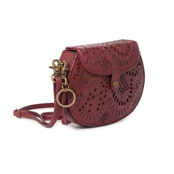 Frye Womens Brick Red Perforated Leather Fold Over Crossbody Handbag New - Picture 4 of 11
